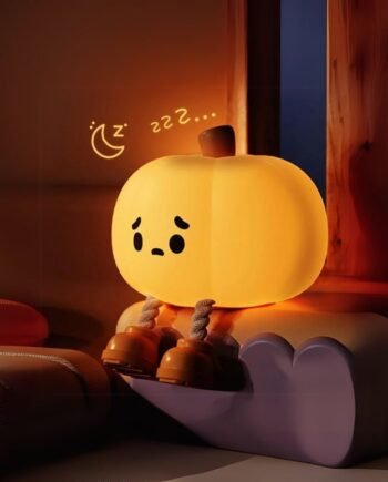 UoQo Silicone Pumpkin Night Light Cute Sad Silicone Little Pumpkin Sleep Lamp Tap to Adjust Brightness Squishy Light Up Pumpkin Phone Holder for Christmas Desk Home Decor Gifts
