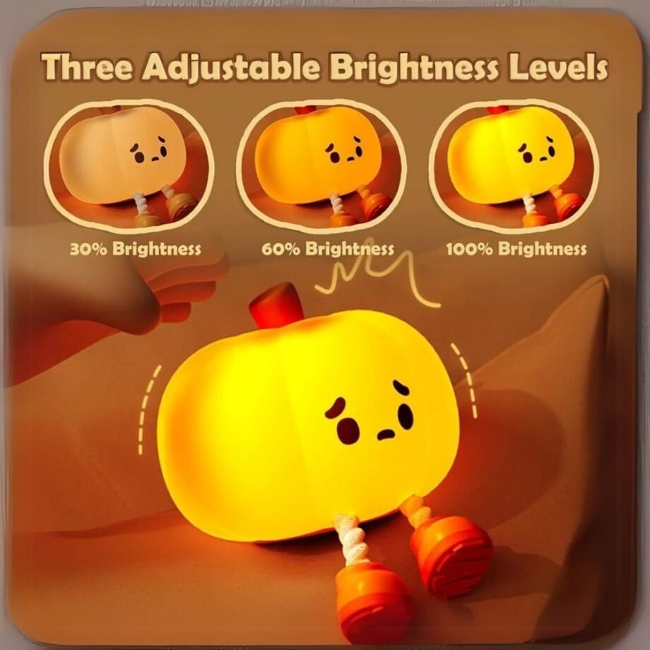 UoQo Silicone Pumpkin Night Light Cute Sad Silicone Little Pumpkin Sleep Lamp Tap to Adjust Brightness Squishy Light Up Pumpkin Phone Holder for Christmas Desk Home Decor Gifts