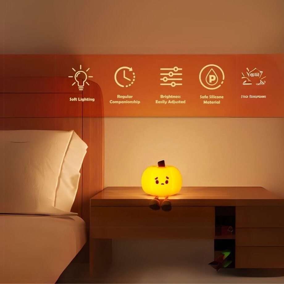 UoQo Silicone Pumpkin Night Light Cute Sad Silicone Little Pumpkin Sleep Lamp Tap to Adjust Brightness Squishy Light Up Pumpkin Phone Holder for Christmas Desk Home Decor Gifts