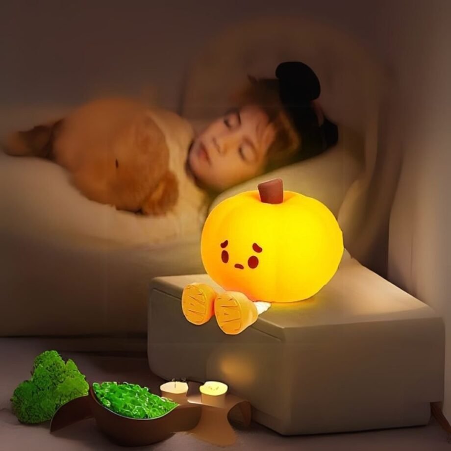 UoQo Silicone Pumpkin Night Light Cute Sad Silicone Little Pumpkin Sleep Lamp Tap to Adjust Brightness Squishy Light Up Pumpkin Phone Holder for Christmas Desk Home Decor Gifts