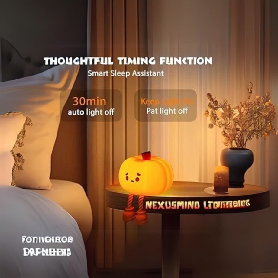 NexusMind Pumpkin Pal LED Night Light – Cute Silicone Lamp with Adjustable Brightness, Timer & Soft Glow for Kids & Adults