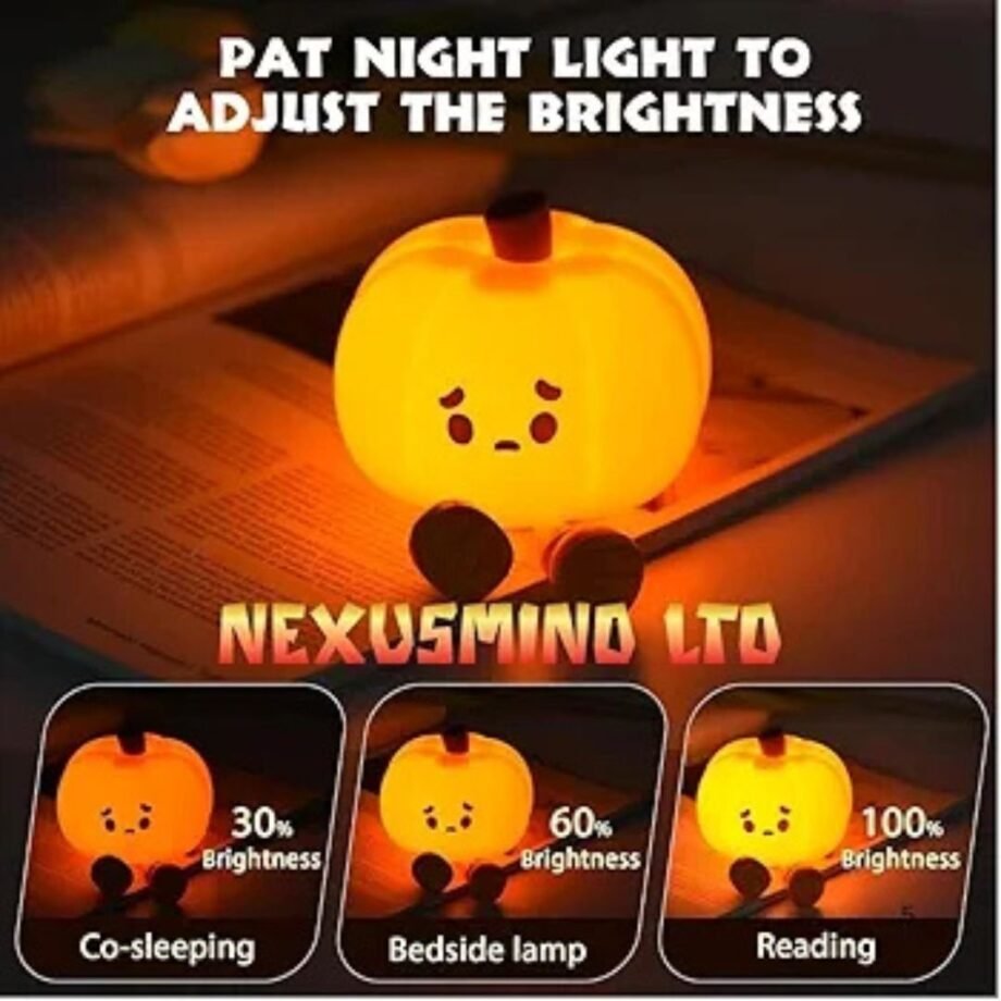 NexusMind Pumpkin Pal LED Night Light – Cute Silicone Lamp with Adjustable Brightness, Timer & Soft Glow for Kids & Adults