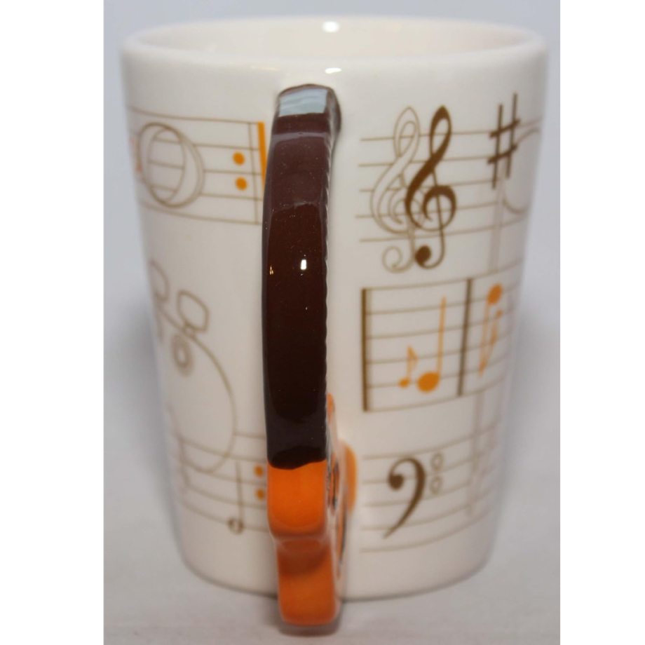 Acoustic Guitar Mug with Shaped Handle and Sheet Music Design