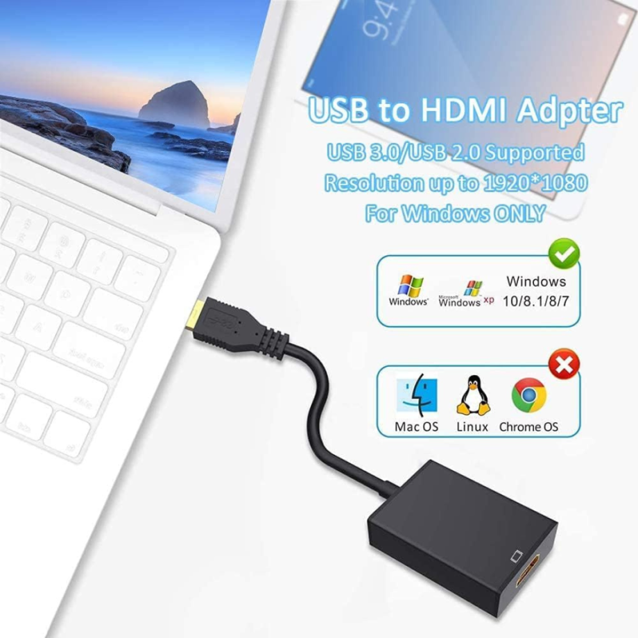 FLOME USB to HDMI Adapter, USB 3.0/2.0 to HDMI Cable Multi-Display Video Converter- PC Laptop Windows 7 8 10,Desktop, Laptop, PC, Monitor, Projector, HDTV