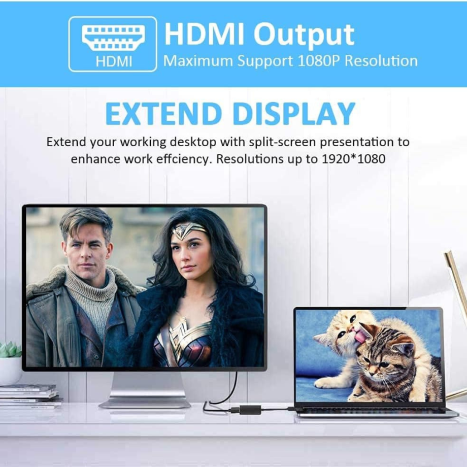 FLOME USB to HDMI Adapter, USB 3.0/2.0 to HDMI Cable Multi-Display Video Converter- PC Laptop Windows 7 8 10,Desktop, Laptop, PC, Monitor, Projector, HDTV