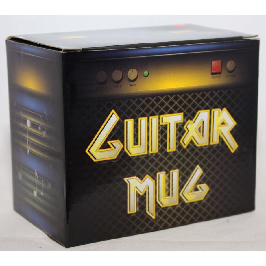 Acoustic Guitar Mug with Shaped Handle and Sheet Music Design