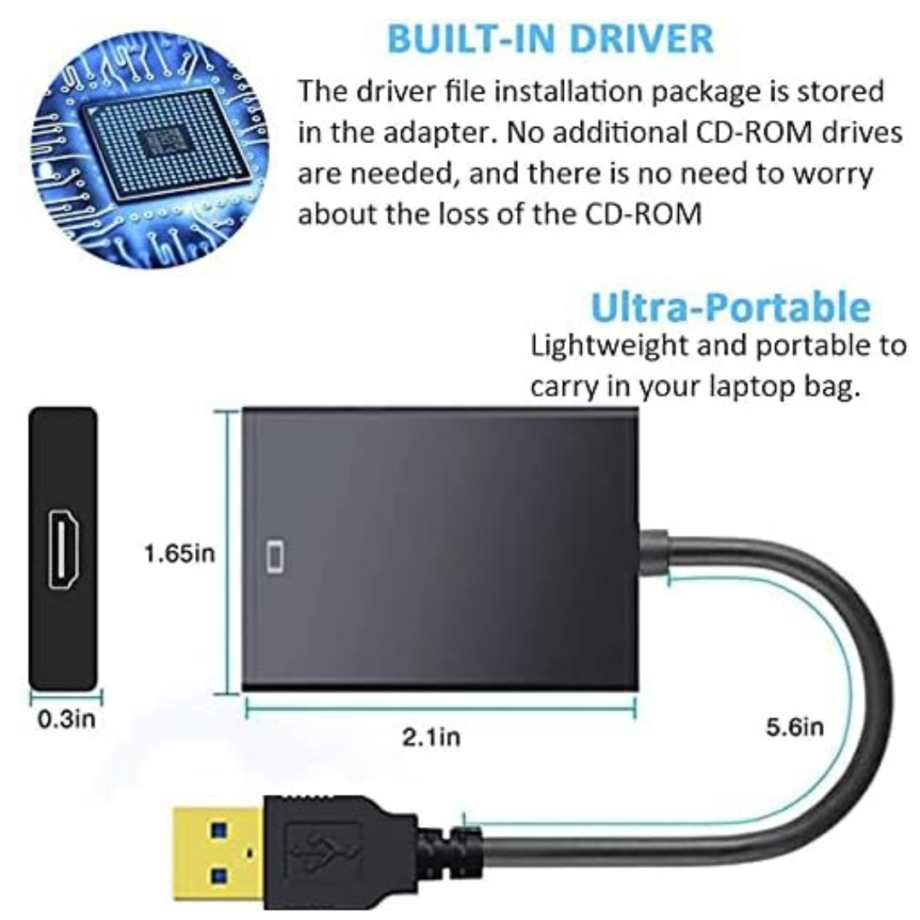FLOME USB to HDMI Adapter, USB 3.0/2.0 to HDMI Cable Multi-Display Video Converter- PC Laptop Windows 7 8 10,Desktop, Laptop, PC, Monitor, Projector, HDTV