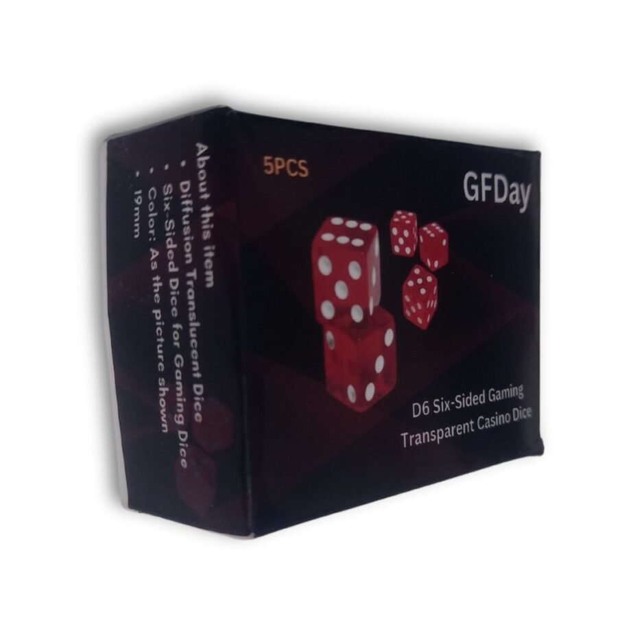 19mm D6 Six-Sided Gaming Transparent Casino Dice (Red Square, 5pcs)
