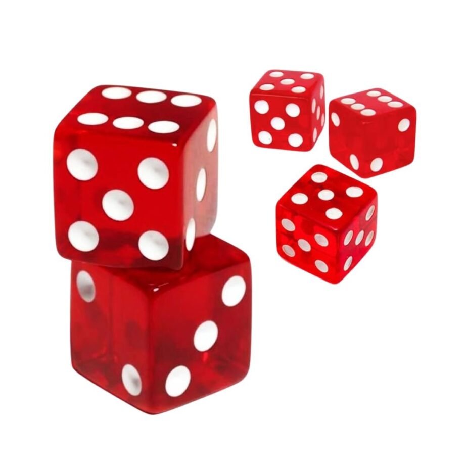 19mm D6 Six-Sided Gaming Transparent Casino Dice (Red Square, 5pcs)