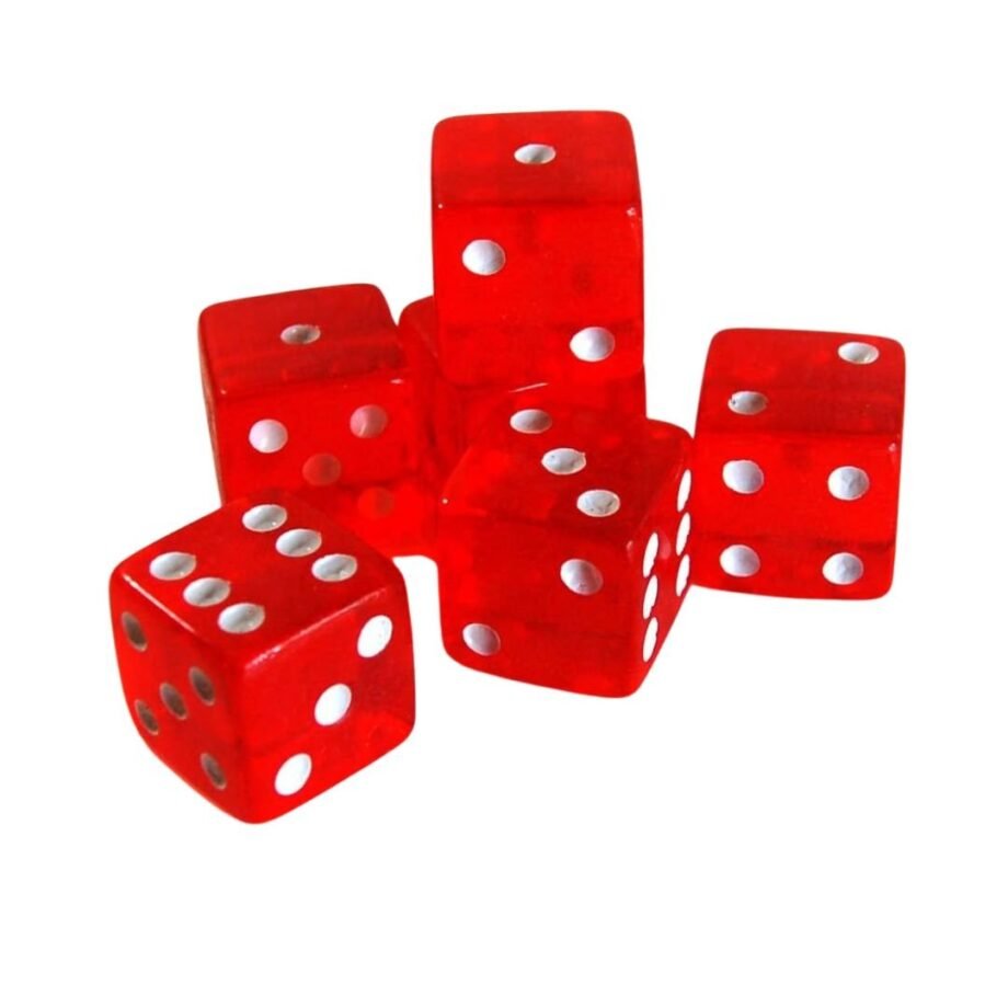 19mm D6 Six-Sided Gaming Transparent Casino Dice (Red Square, 5pcs)